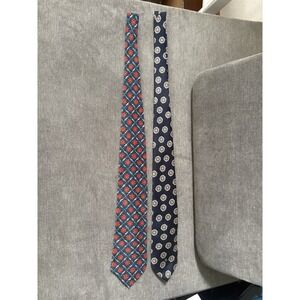Christian Dior Monsieur Neck Tie‎ X2 Red And Teal Floral Navy Blue And Gold